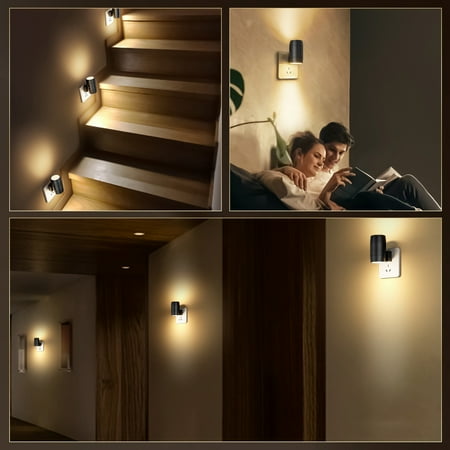 

Djiypn Brightness Adjustable Rotatable Plug-in Light Sensor Night Light Bedroom Ambient Light Home Downlight Multiple Brightness Lights PVC Black