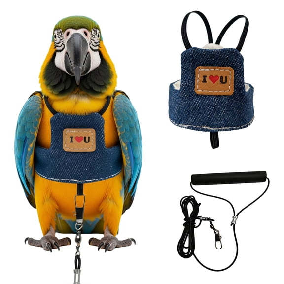 mdesiwst Bird Harness with 78.7 Inches Leash Escape-proof Parrot Harness Adjustable Bird Harness And Flying Rope for Budgies Macaws Cockatoos Outdoor Training