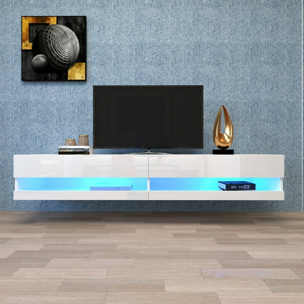 Floating TV Stand for 65 70 75 80 Inch TV with 12 Colors LED RGB Lights