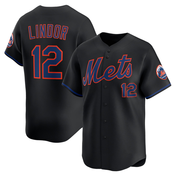 Men's New York Mets Black #12 Francisco Lindor Replica Player Name Baseball Jersey—WL
