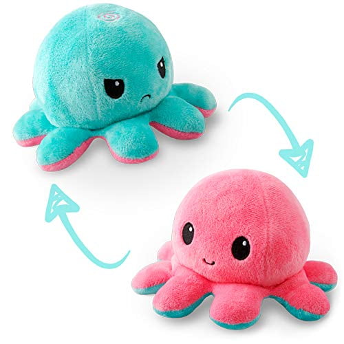 TeeTurtle, The Original Reversible Octopus Plushie, Patented Design, Light Pink + Light Blue, Happy + Angry