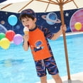 thumbnail image 7 of Bainana Boys 3 Piece Swimwear Toddler Shark Print Short Sleeve Crew Neck Rash Guard Swim Shirt And Trunks With Swim Cap Comfortable Kids Youth Swimming Pool Beachwear Sky Blue, 7 of 7