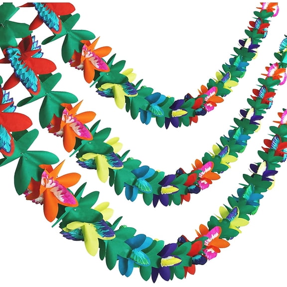 Naler 3 Pack Tropical Paper Flower Garland Decorations, Tissue Flower Banner for Hawaiian Luau Summer Tiki Bar Decor