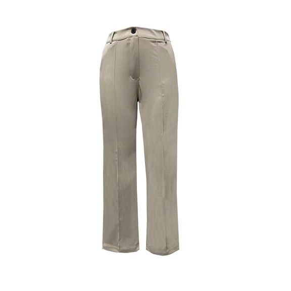 Wutalume Women's Fashion Casual Solid Color Straight Leg Pants with Pockets, Versatile Fit, and Everyday Comfort for Office and Casual Outings,Beige L