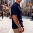 thumbnail image 4 of YODETEY Men’s Short Sleeve Waffle Knit Henley T-Shirt,Big and Tall Navy,Size S-3XL, 4 of 5
