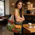 thumbnail image 6 of Tassel Stitching Knit Tote Bag With Wide Shoulder Straps, Versatile Polyester Shopper For Travel Or Errands, Spacious Interior, Stylish Color Detail, Lightweight Durable Carry, White Red Khaki Green, 6 of 6