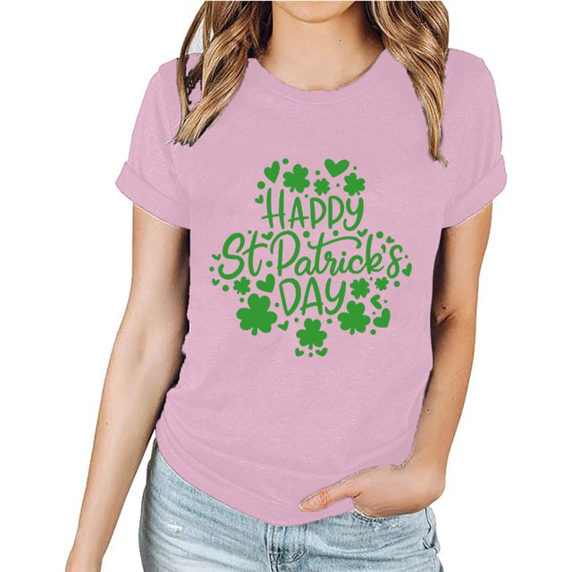 Meichang St Patricks Day T-Shirt Femme Vert Trèfle à Quatre Feuilles T-Shirts Graphiques Hauts Verts Décontracté Manches Courtes Col Rond T-Shirts St Patricks Day Liquidation