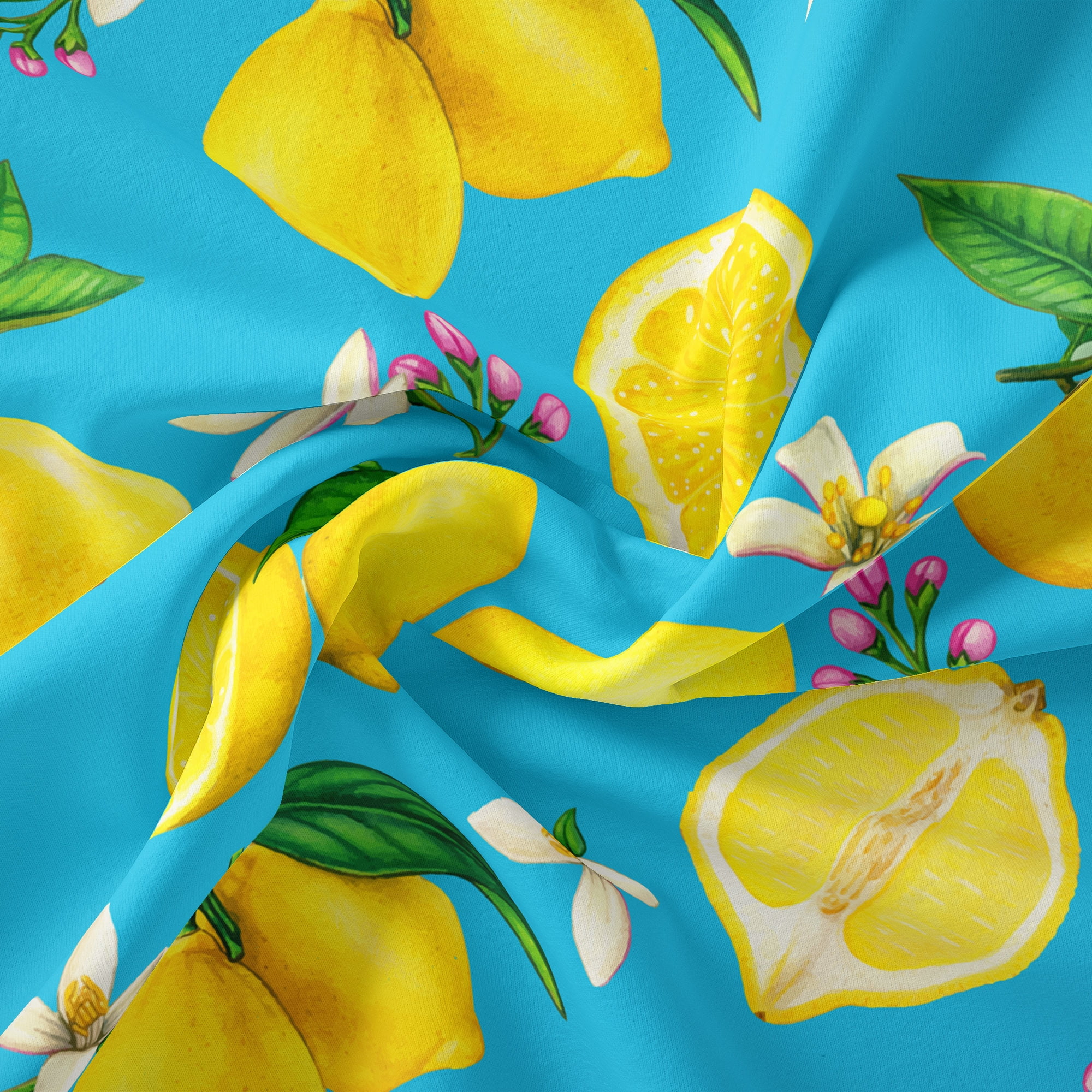 (2 pack) Half-Yard 100% Cotton Lemon Toss, Teal, Yellow, 44" Wide for Quilting & Sewing by David Textiles