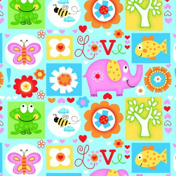 Nursery Animals Love Comfy Flannel Fabric