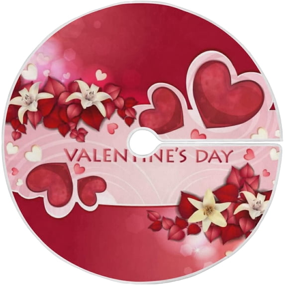 FMSHPON Valentine's Day Beautiful FlowersHearts Xmas Christmas Tree Skirt Stand Mat for Holiday Party Decoration Indoor Outdoor 48 inches