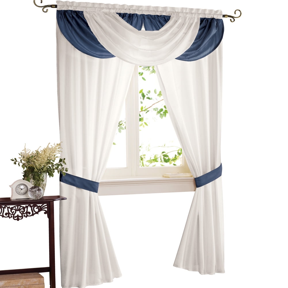 Collections Etc Elegant Patricia Rod Pocket Valance and 2 Panels with Tieback Window Curtain Set