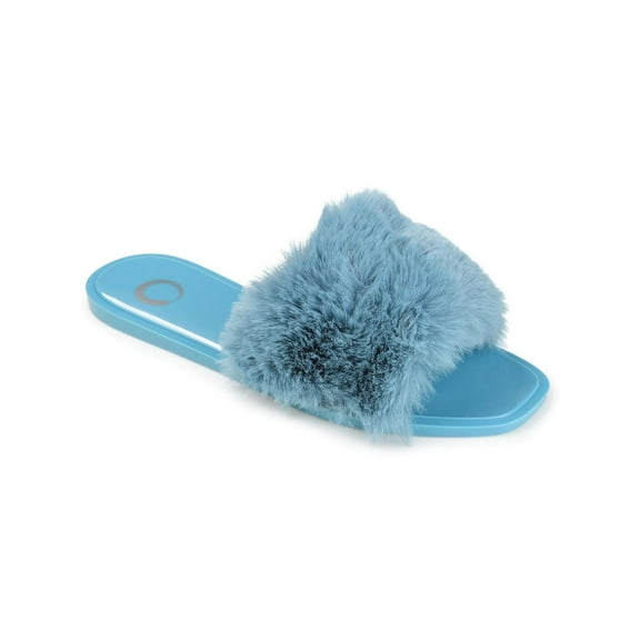 Journee Collection Womens Faux Fur Slip On Pool Slides