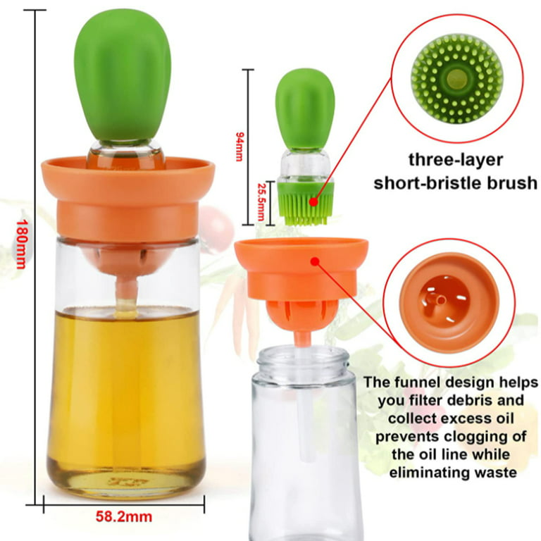 Skycarper 3PCS Glass Olive Oil Bottle and Brush 2 in 1, Silicone Dropper Measuring  Oil Dispenser Kitchen Baking BBQ Vinegar Turkey Pastry Brushes (Green) 