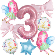 Little Fairy Digital Balloon Set withTwo elegant pink bow Suitable for Girls' Birthday Parties Decoration.
