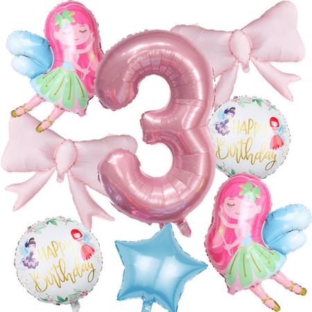 Little Fairy Digital Balloon Set withTwo elegant pink bow Suitable for Girls' Birthday Parties Decoration.