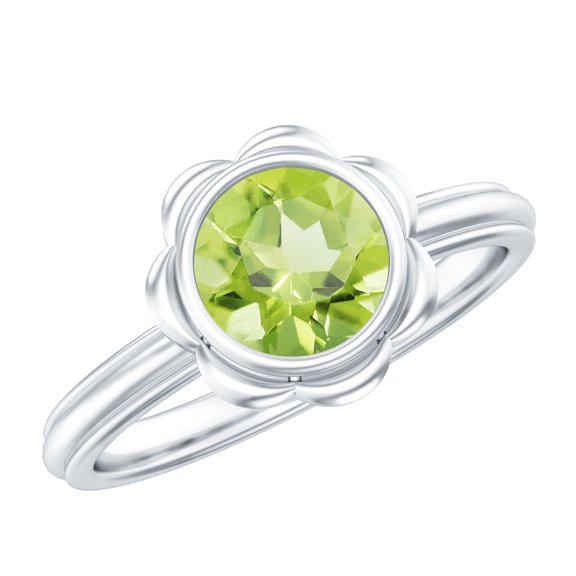Rosec Jewels Real Peridot Flower Engagement Ring (1 Carat, AAA Quality) - August Birthstone Ring - Gift for special occasions, 925 Sterling Silver, US 4.00