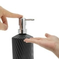 thumbnail image 3 of Unique Bargains 1 Pc Cylinder Twill Lines Soap Dispenser 15.22oz Black Silver Tone, 3 of 6