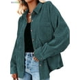 thumbnail image 2 of BadPiggies Women's Corduroy Big Shirts Button Down Boyfriend Long Sleeve Casual Oversized Blouses Tops Plus Size (S, Darkcyan), 2 of 4