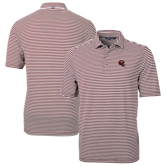 Men's Cutter & Buck  Burgundy Washington Commanders Helmet Virtue Eco Pique Stripe Recycled Polo
