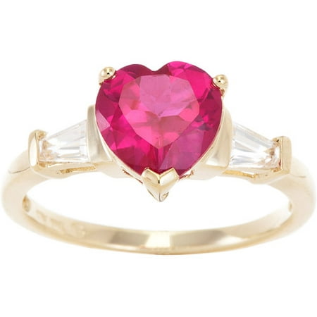 2.8 Carat T.G.W. Lab Ruby and White Sapphire Heart-Shaped Ring in 10kt Yellow Gold