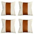 thumbnail image 2 of Bohemian Set of 4 Handmade Decorative Throw Pillow Vegan Faux Leather Solid 20" x 20" Brown & Ivory Square for Couch, Bedding, 2 of 4