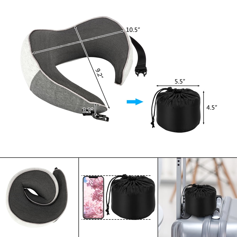 Lowestbest Travel Pillow, U Shaped Neck Pillow, Arc Neck Pillow whit Buckle, Travel Head Cervical Support, Gray