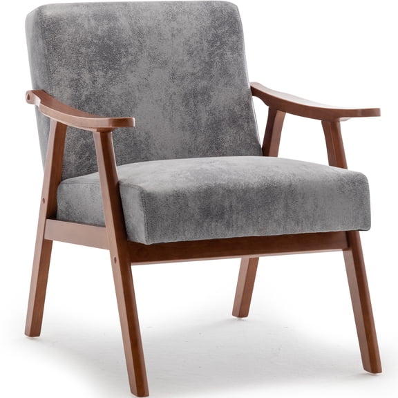 Leumius Mid-Century Accent Chair,Modern Tech Cloth Armchair for Living Room,Comfy Upholstered Reading Chair Arm Chair with Solid Wood Frame and Extra-Thick Backrest for Bedroom,Gray