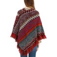 thumbnail image 4 of SWSMCLT Women's Boho Poncho Sweater Zig Zag Knit Winter Fall Hippie Soft Convertible Tassel Fringe Crochet Shawl Asymmetrical Cape Pullover Adult Mexican Aztec Poncho Wrap Burgundy One Size, 4 of 5