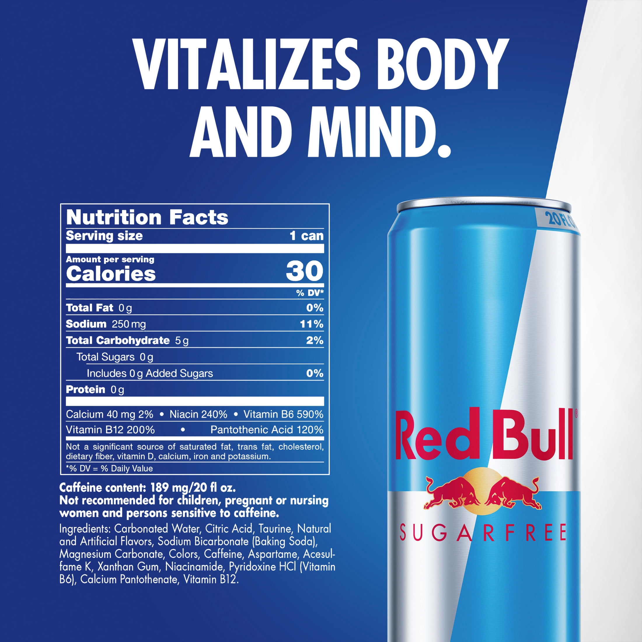 Red Bull Sugarfree Energy Drink, 20 fl. oz., Pack of 12 Cans