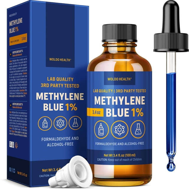 Azul de metileno 1% grado farmacéutico con pipeta 100 ml - libre de formaldehído, sin alcohol, protegido de la luz, pureza de laboratorio