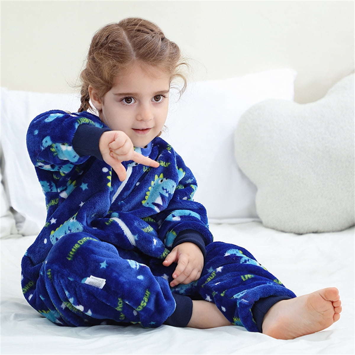 WIBACKER 6M-6Y Baby Warm Flannel Sleeping Bag, Dinosaurs Sleepsuit, Kids Toddler Boys Girls Double Zipper Wearable Sleep Sack
