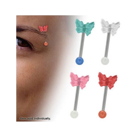 Butterfly Design 16G Eyebrow Jewelry Straight Barbell in 4 Different Colors