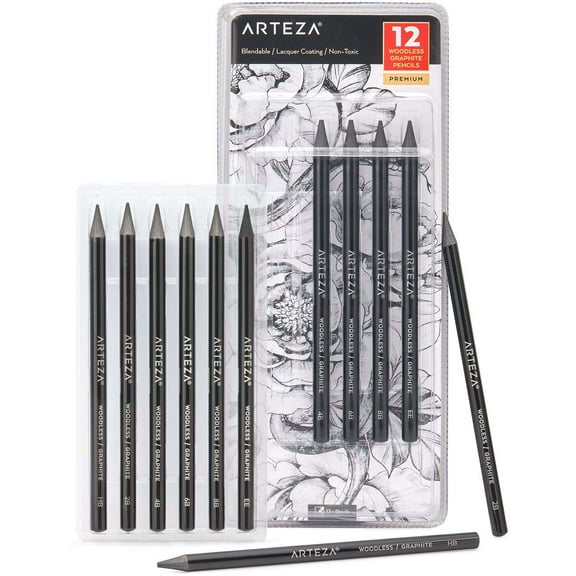 Arteza Woodless Graphite Pencils 12pcs HB 2B 4B 6B 8B & EE