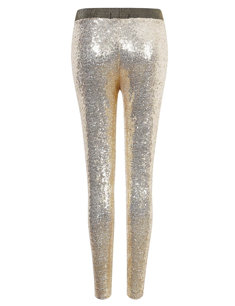 Women Shiny Sequin Stretch Tights Skinny Legging Pant Gold L | Walmart ...