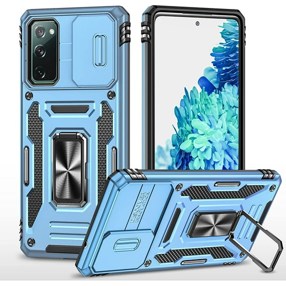 Case for Galaxy S20, Slide Lens Protective Case Shockproof Impact Resistant with Kickstand Cover Case for Samsung Galaxy S20 4G/5G (6.2") (Blue)