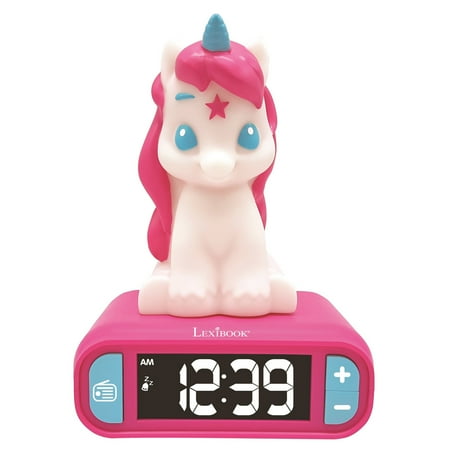 LEXiBOOK Unicorn Digital Alarm Clock for Kids with Night Lightn Snooze and Radio, Childrens Clock, Luminous Unicorn, Pink Colour - RL800UNI