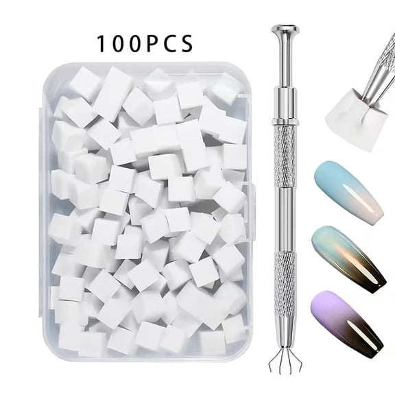 CALIYI Soft Sponges with Grabbing Pen for Ombre and Aura Nail Art with Brush, Professional Manicure Nail Art Tools Accessories Supplies, 100 Pieces