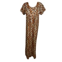 Mogul Womens Maxi Caftan Dress Printed Cap Sleeves Summer Comfy Sleepwear Night Dress Holiday Nightgown L