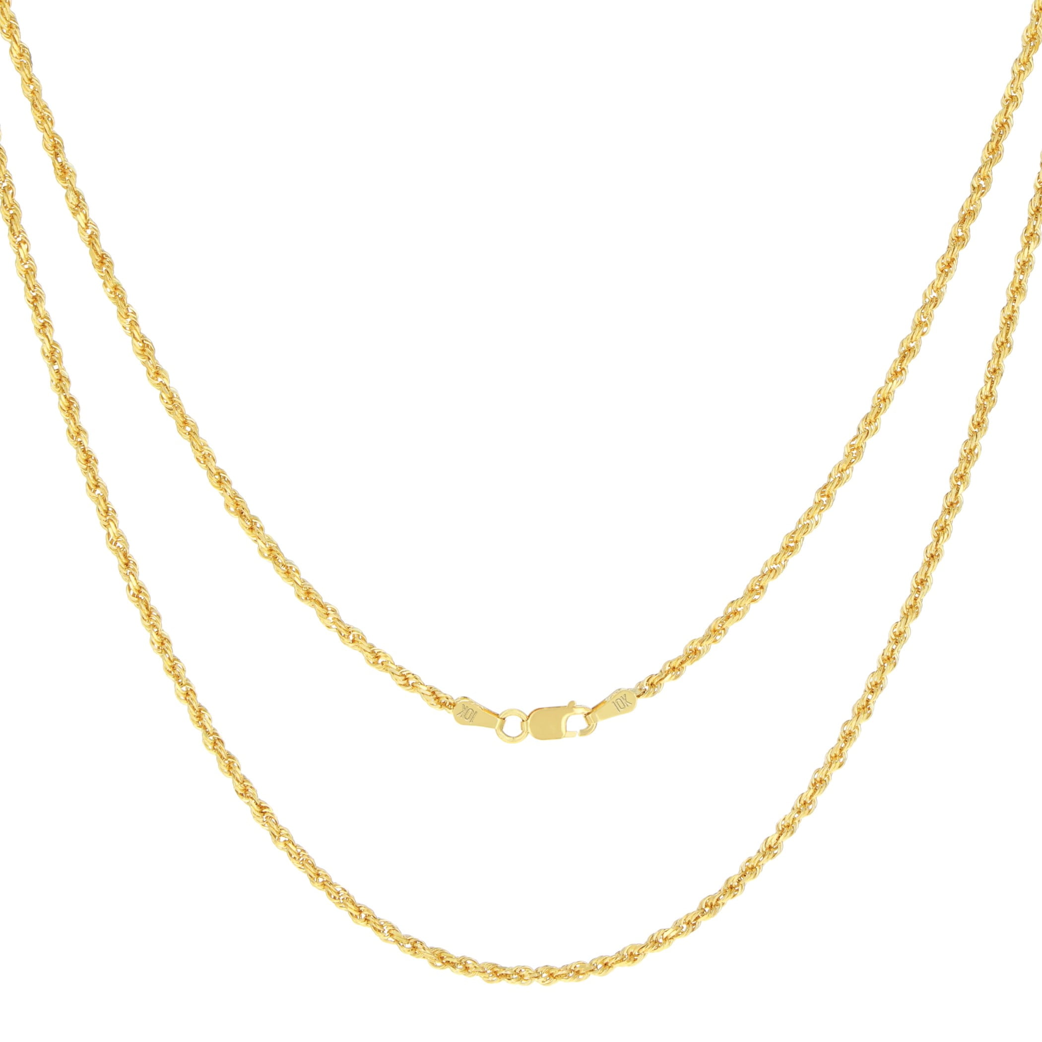 Nuragold 10k Real Yellow Gold 2mm Rope Chain Diamond Cut Necklace (16"-30") Italian Jewelry for Men & Women