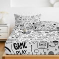 thumbnail image 6 of Twin Sze Fitted Sheet Set - Video Game 2 Piece Bedding Sets 16" Deep Pocket Fitted Sheet with 1 Pillowcase, Black White Game Controller Monochrome Brushed Microfiber Hotel Luxury Bed Sheets, 6 of 9
