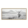 thumbnail image 2 of Kate and Laurel Sylvie Highland Cow Mountain Landscape BW Framed Canvas Wall Art by The Creative Bunch Studio, 18x40 Natural, Decorative Farmhouse Art for Wall, 2 of 6