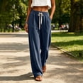 thumbnail image 5 of Corduroy Pants for Women Baggy Wide Leg Casual Drawstring Elastic Waist Barrel Loose Trousers with Pockets Navy M, 5 of 6