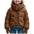 thumbnail image 2 of Kids Fall Winter Solid Color Quilted Bread Puffer Jacket, Boys Girls Thick Warm Fake Two Piece Hooded Coat,Coffee, 2 of 9