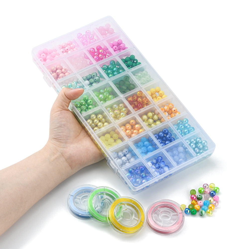 1 Set DIY Candy Color Bracelet Making Kit Including Acrylic Round & Imitation Pearl Beads Elastic String Mixed Color Beads: 800Pcs/set