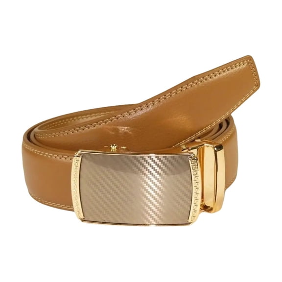Mens VALENTINI Leather Belt Automatic Adjustable Removable Buckle RT035 Tan