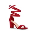 thumbnail image 1 of BLISSFUL STEP Women's Lace Up and Ankle Strap Block Heel Sandals Red 8, 1 of 8