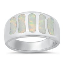 CHOOSE YOUR COLOR White Simulated Opal Modern Mosaic Ring .925 Sterling Silver Band CZ Female Size 12