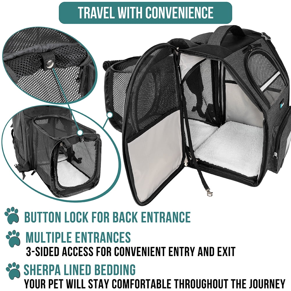 PetAmi Expandable Dog Backpack Carrier for Cats & Pets, Breathable Cat Carrier Backpack with Top Window & Multi-Entry, Ventilated Foldable Travel Carrier for Small Medium Pets up to 18 lbs, Dark Gray