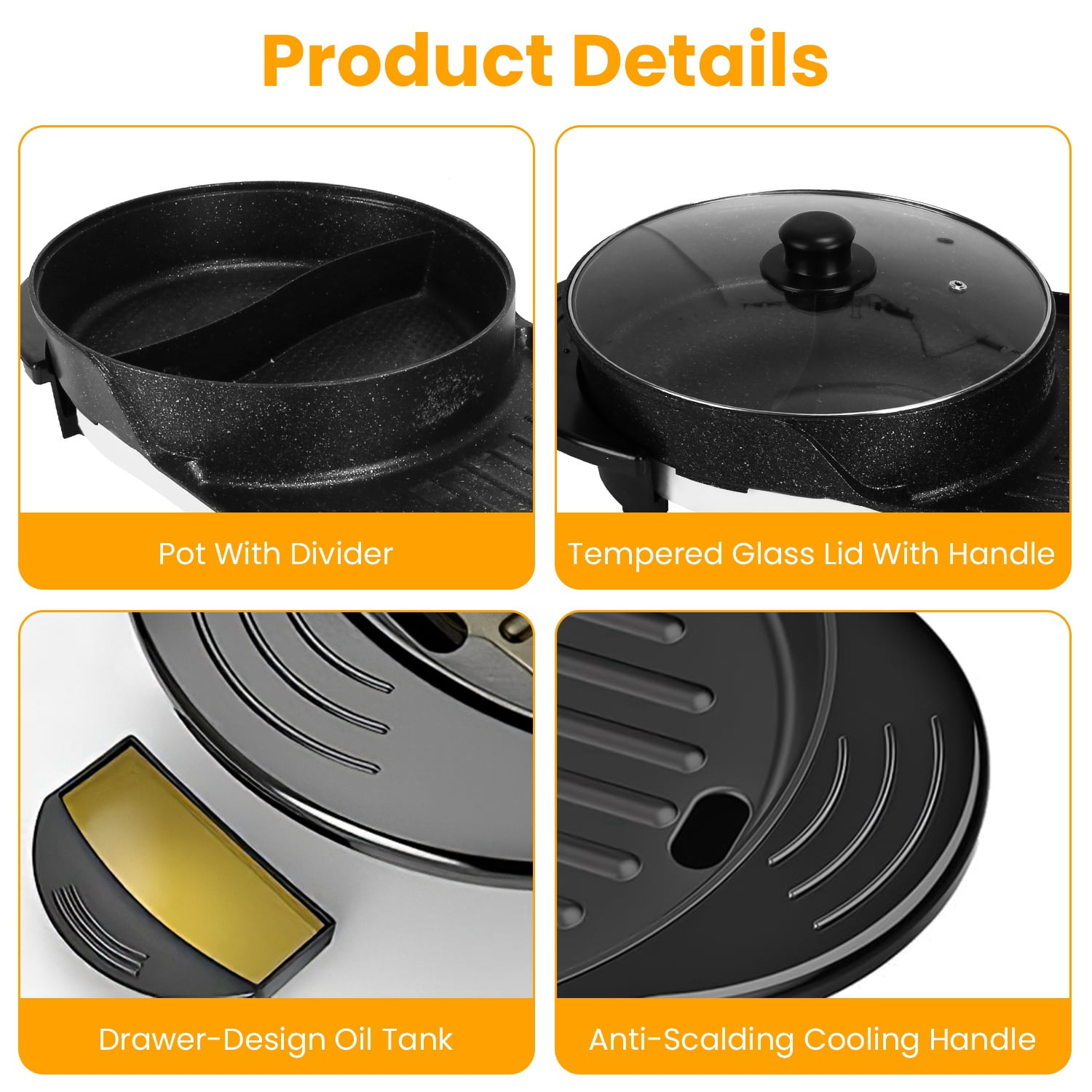 Electric Hot Pot Electric with Grill, 2 in 1 Indoor Non-Stick Electric Pot and Griddle for Korean BBQ Steaks Shabu with Independent Dual Temperature Control