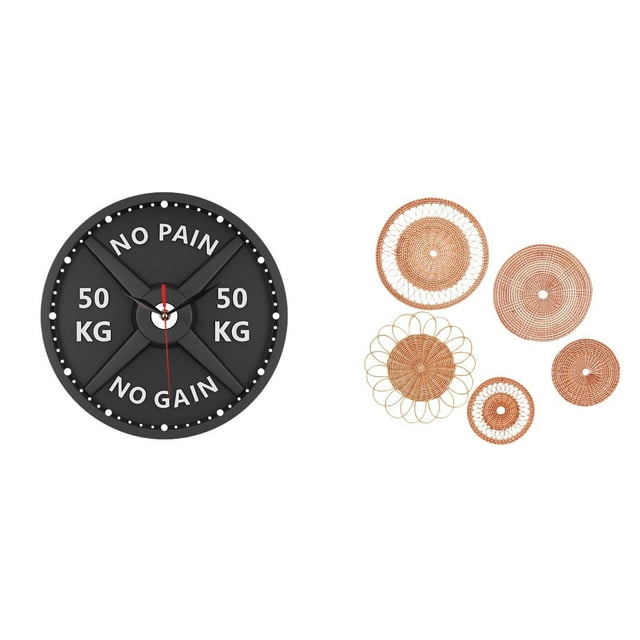 Reloj de gimnasio, reloj de pared con barra, reloj de culturismo, adorno decorativo para colgar en la pared, tejido de ratán, artesanías acrílicas, ad